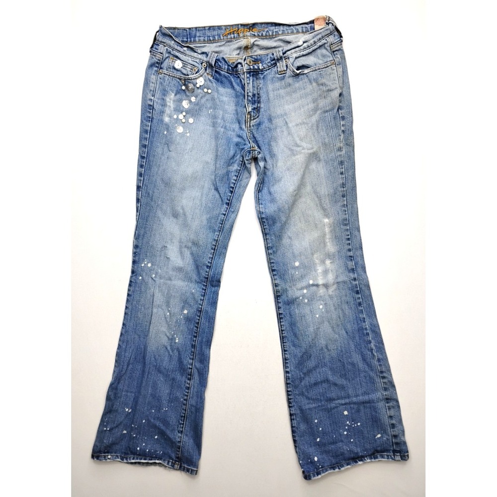 Hippie Brand Jeans Bootcut Low Rise Flared Size 30 Distressed Bleached Sea Shell